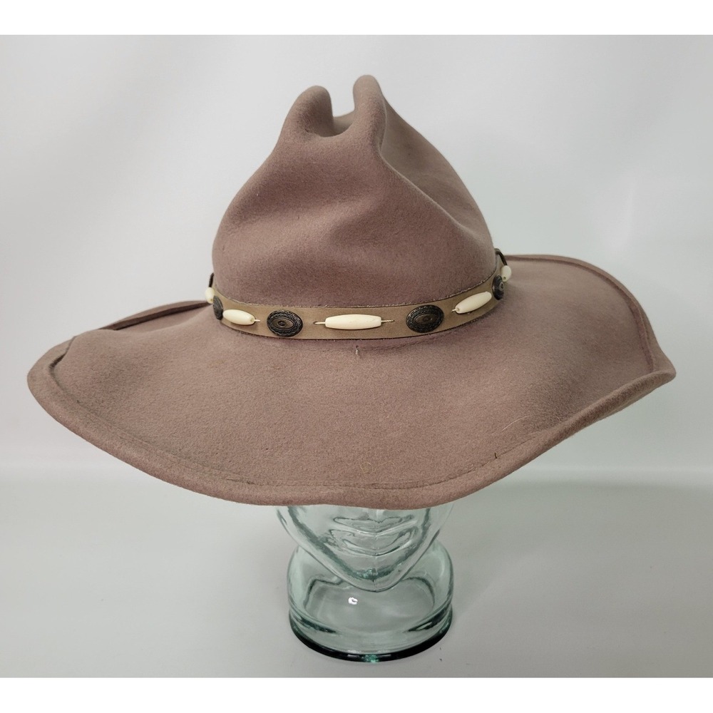 Toby Keith‎ Scala Mens Taupe Wool Felt Western Cowboy Hat Conchos Beads S/M